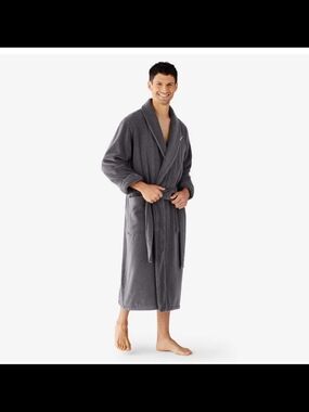 The Company Store Men's Gray Plush Shawl Collar Robe